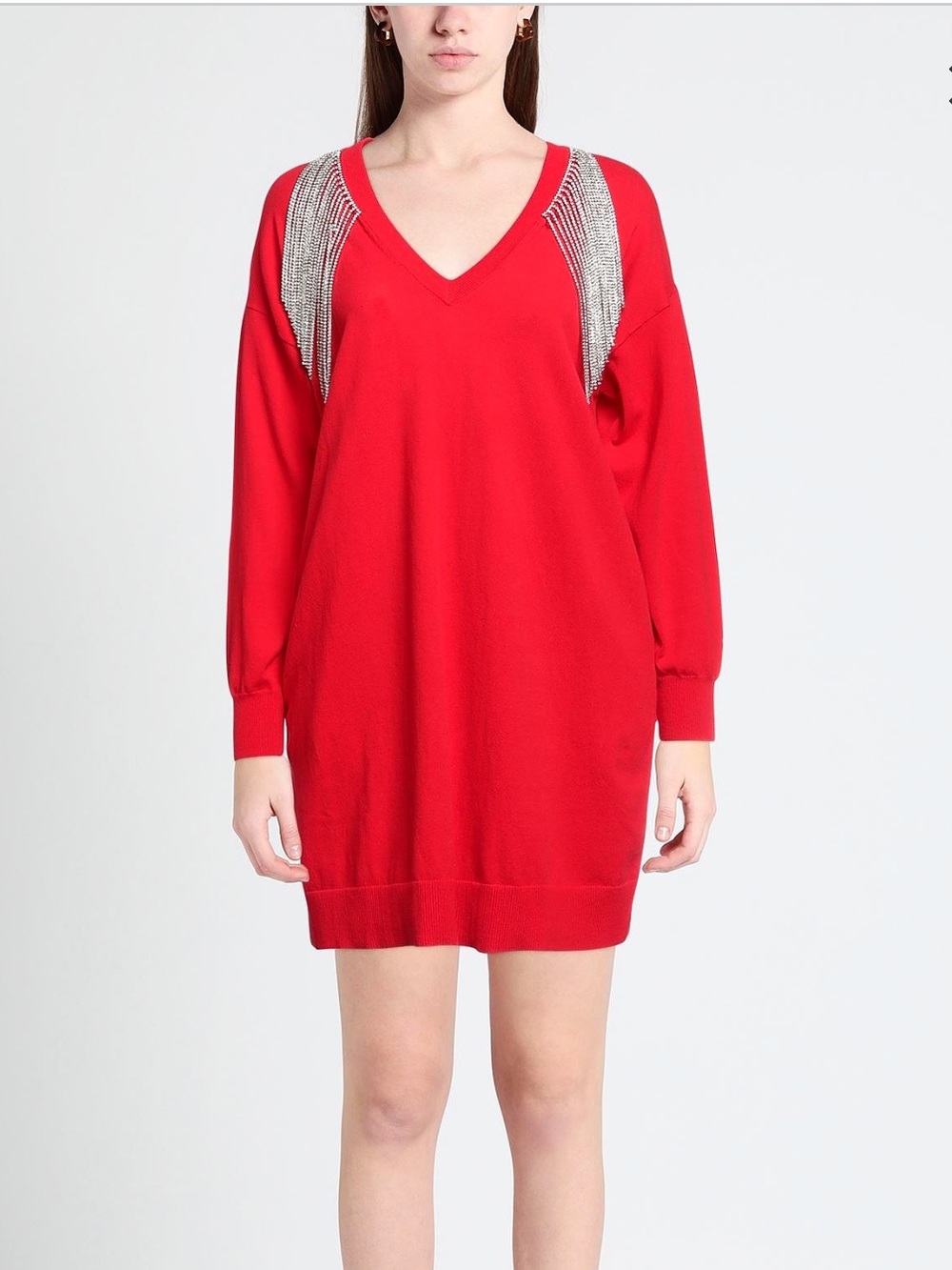 TWINSET MILANO RED EMBELLISHED KNIT DRESS | STATEMENT SLEEVE DETAILS Size M